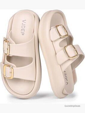 Modern Minimalist Platform Sandals with Gold Buckle, Slip On, Polyurethane (PU)